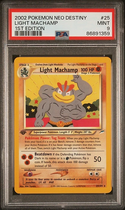 2002 Pokemon Neo Destiny 25 Light Machamp 1st Edition PSA 9