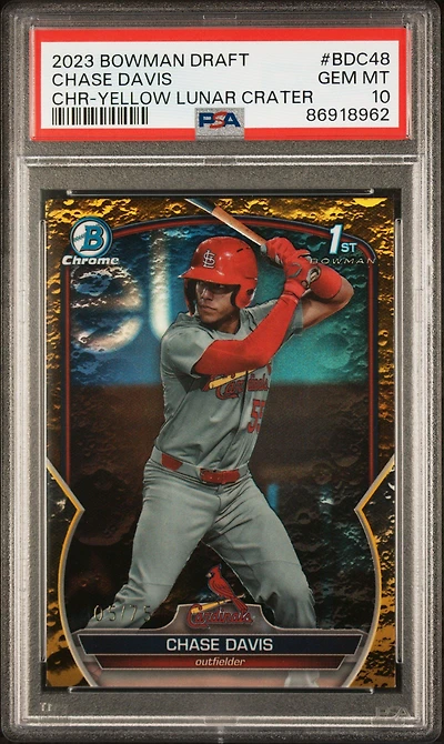 2023 Bowman Draft Bdc48 Chase Davis Chrome-yellow Lunar Crater PSA 10
