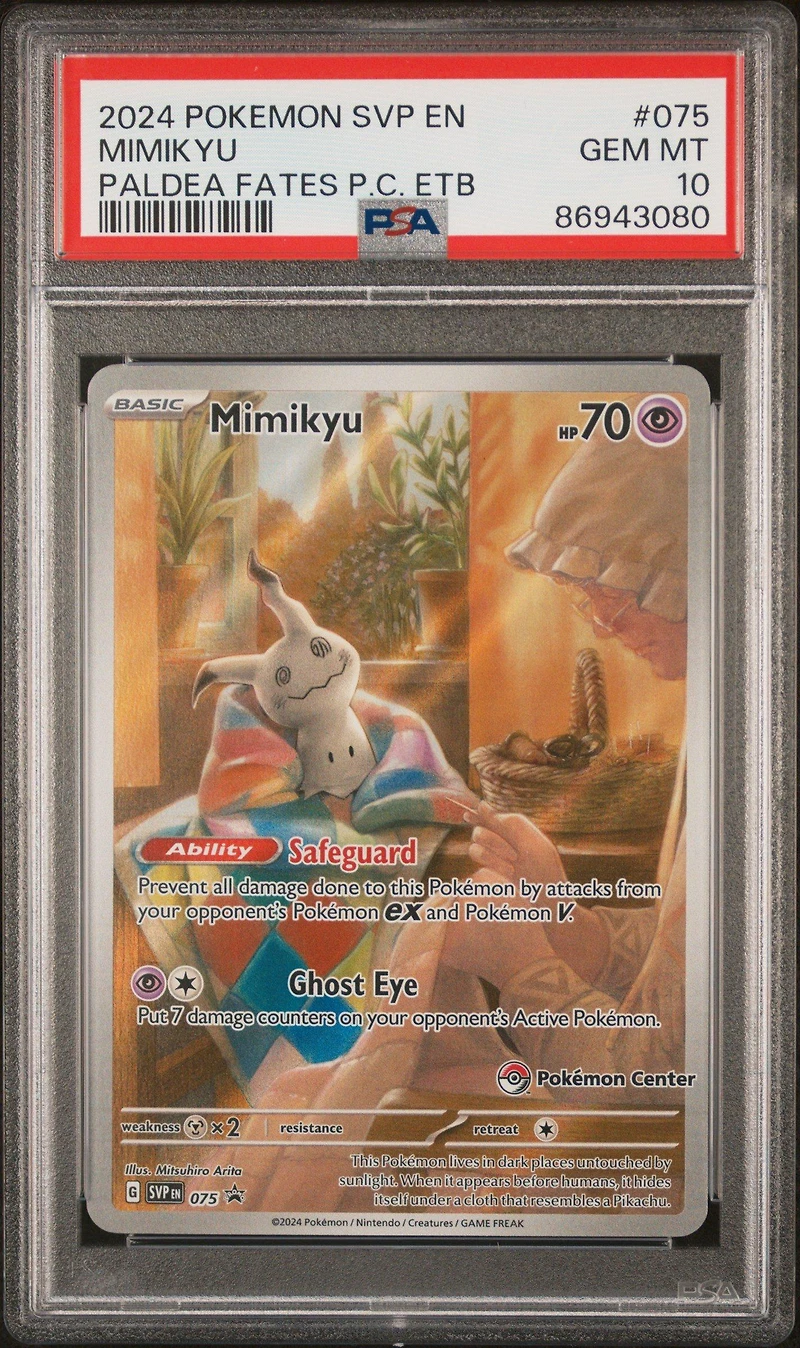 2024 Pokemon Svp En-sv Black Star Promo 075 Mimikyu Paldean Fates Pokemon Center Elite Trainer Box PSA