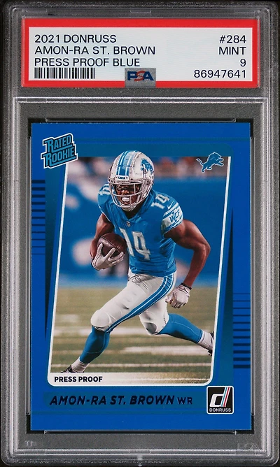 2021 Panini Donruss 284 Amon-ra St. Brown Press Proof Blue PSA 9