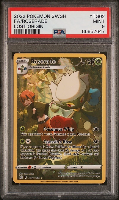 2022 Pokemon Sword & Shield Lost Origin Tg02 Full Art/roserade PSA 9