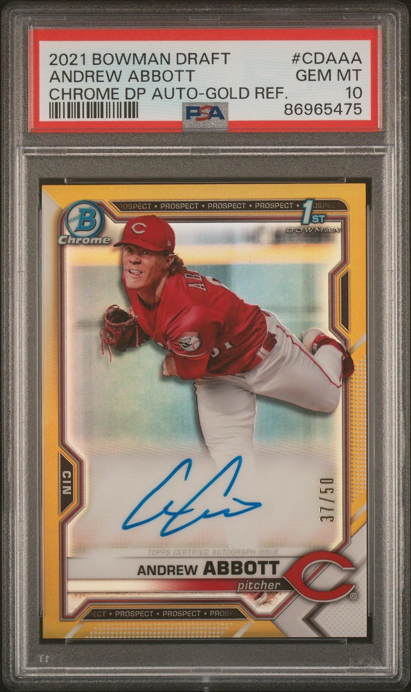 2021 Bowman Draft Chrome Draft Pick Autographs Cdaaa Andrew Abbott Gold Refractor PSA 10
