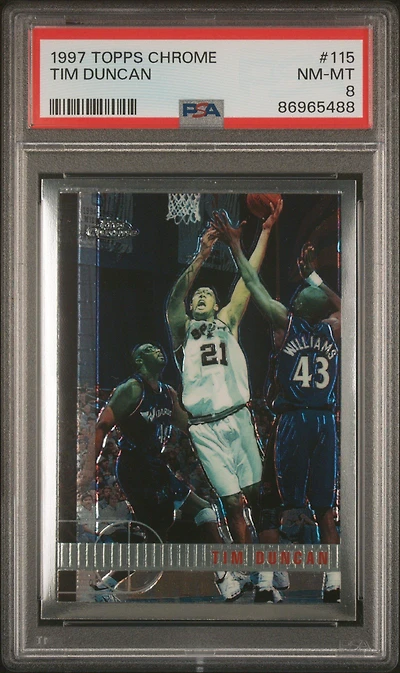 1997 Topps Chrome 115 Tim Duncan PSA 8