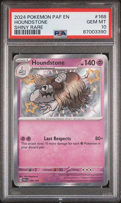 2024 Pokemon Paf En-paldean Fates 168 Houndstone Shiny Rare PSA 10