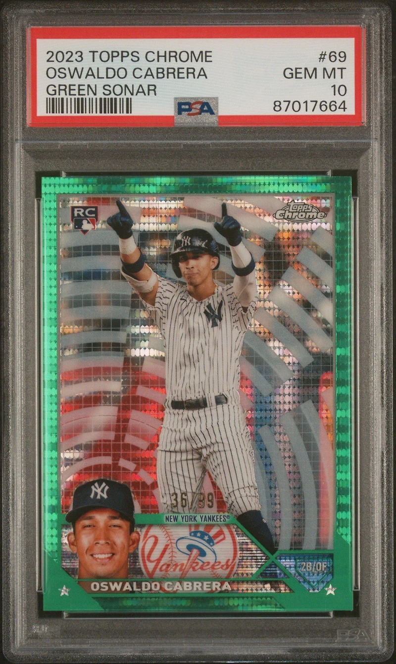 2023 Topps Chrome 69 Oswaldo Cabrera Green Sonar Refractor PSA 10
