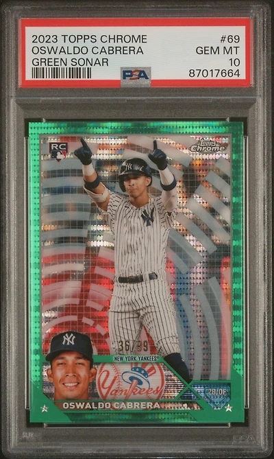 2023 Topps Chrome 69 Oswaldo Cabrera Green Sonar Refractor PSA 10
