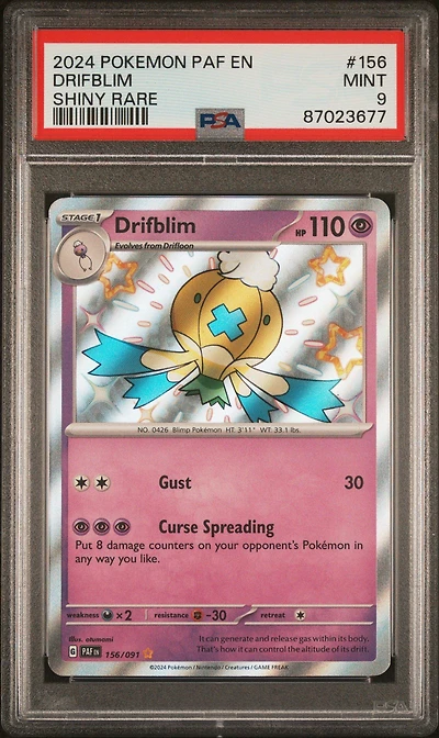 2024 Pokemon Paf En-paldean Fates 156 Drifblim Shiny Rare PSA 9