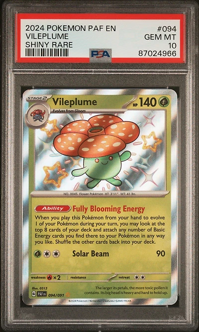 2024 Pokemon Paf En-paldean Fates 094 Vileplume Shiny Rare PSA 10