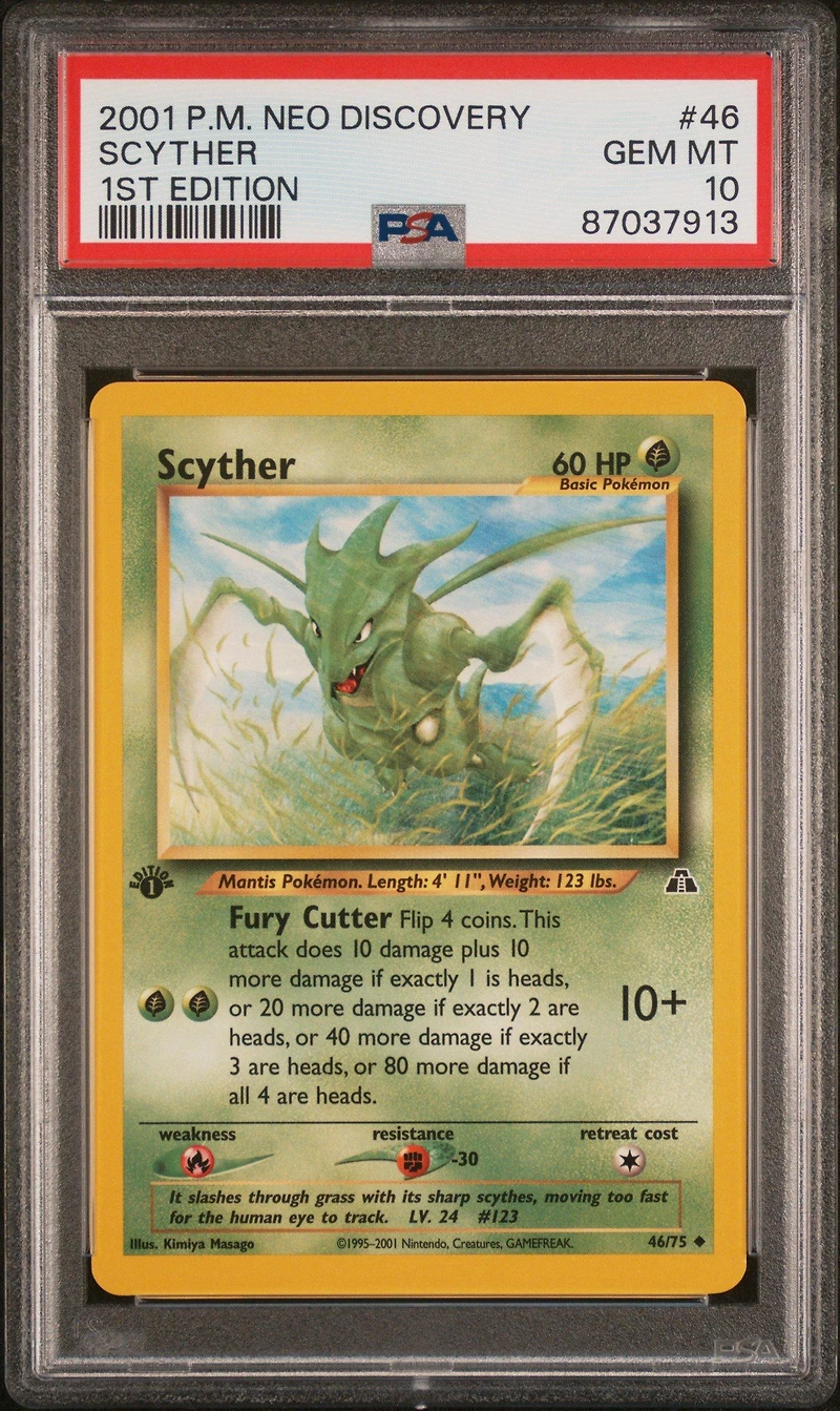 2001 Pokemon Neo Discovery 46 Scyther 1st Edition PSA 10