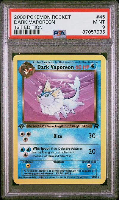 2000 Pokemon Rocket 45 Dark Vaporeon 1st Edition PSA 9