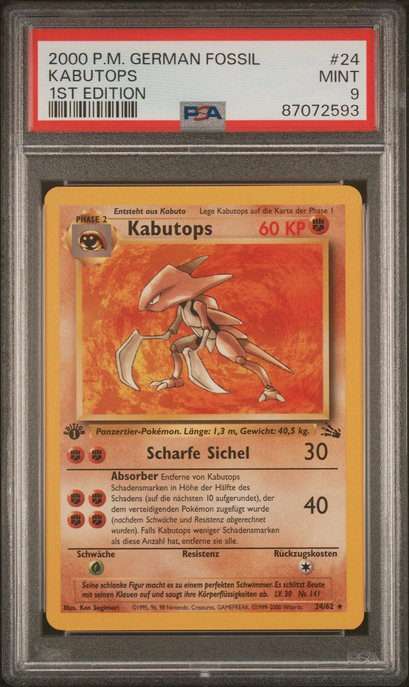 2000 Pokemon German Fossil 24 Kabutops 1st Edition PSA 9