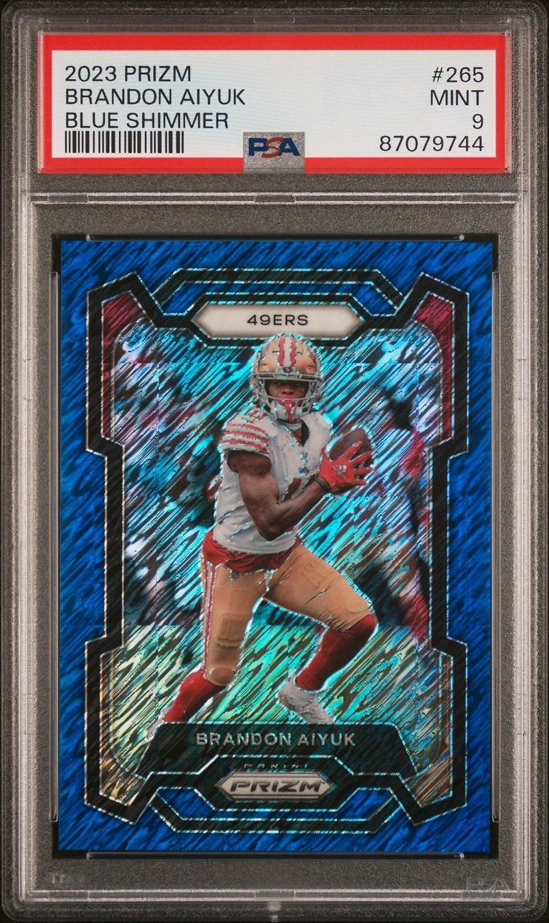 2023 Panini Prizm 265 Brandon Aiyuk Blue Shimmer PSA 9