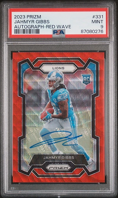 2023 Panini Prizm 331 Jahmyr Gibbs Autograph-red Wave PSA 9