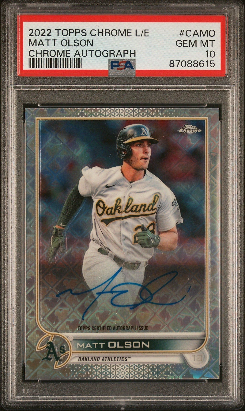 2022 Topps Chrome Logofractor Edition Chrome Autographs Camo Matt Olson PSA 10