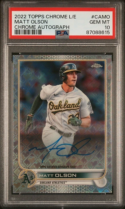 2022 Topps Chrome Logofractor Edition Chrome Autographs Camo Matt Olson PSA 10