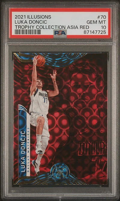 2021 Panini Illusions 70 Luka Doncic Trophy Collection Asia Red PSA 10