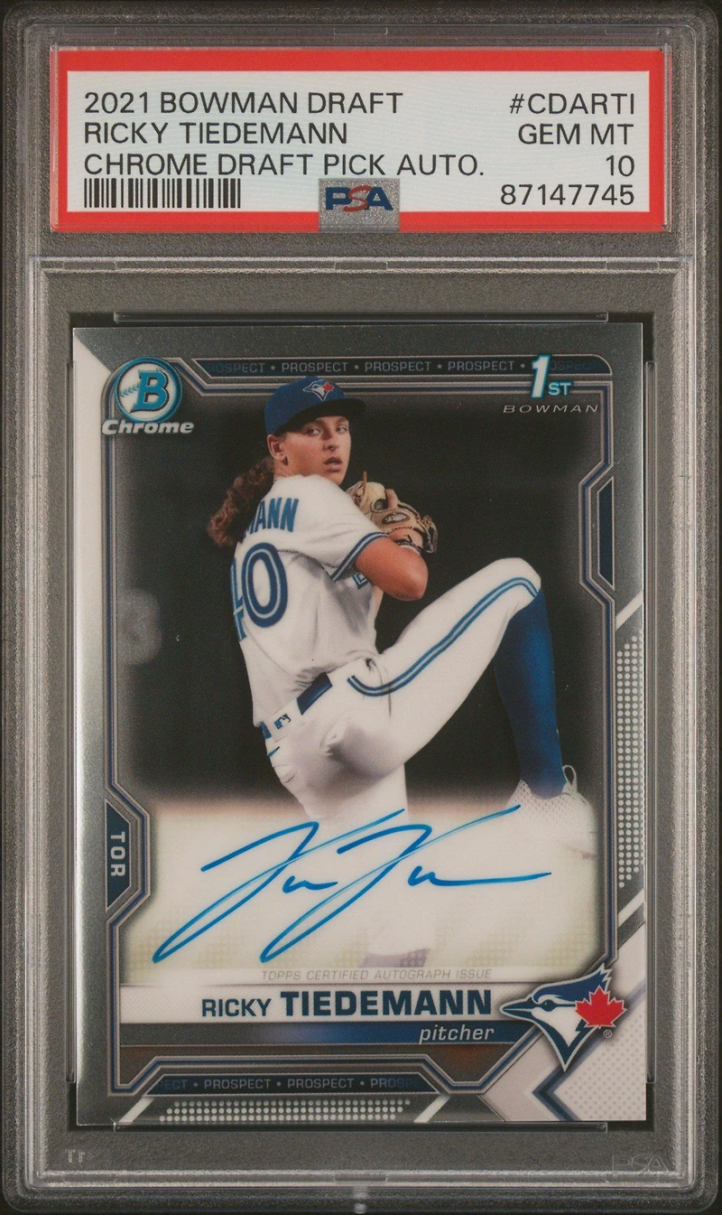 2021 Bowman Draft Chrome Draft Pick Autographs Cdarti Ricky Tiedemann PSA 10