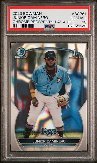 2023 Bowman Chrome Prospects Bcp61 Junior Caminero Lava Refractor PSA 10