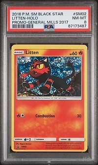 2016 Pokemon Sm Black Star Promo Sm02 Litten-holo General Mills 2017 PSA 8