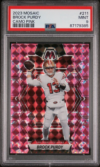 2023 Panini Mosaic 211 Brock Purdy Camo Pink PSA 9