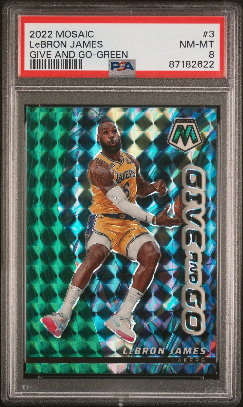 2022 Panini Mosaic Give And Go 3 Lebron James Green PSA 8