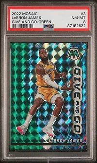 2022 Panini Mosaic Give And Go 3 Lebron James Green PSA 8