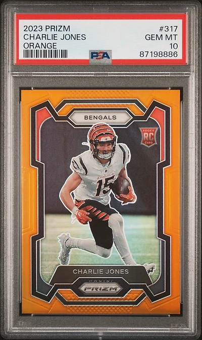 2023 Panini Prizm 317 Charlie Jones Orange Prizm PSA 10