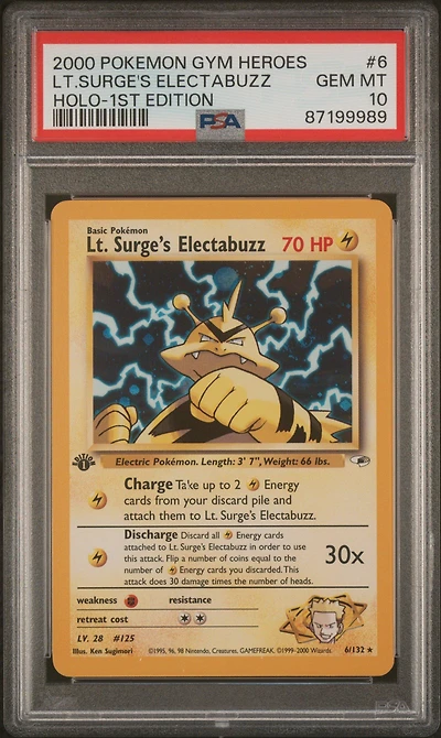 2000 Pokemon Gym Heroes 6 Lt. Surge's Electabuzz Holo-1st Edition PSA 10