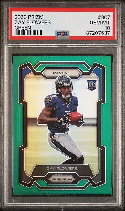 2023 Panini Prizm 307 Zay Flowers Green Prizm PSA 10