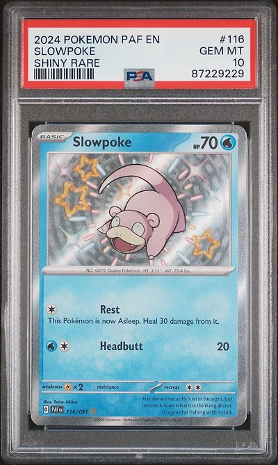 2024 Pokemon Paf En-paldean Fates 116 Slowpoke Shiny Rare PSA 10