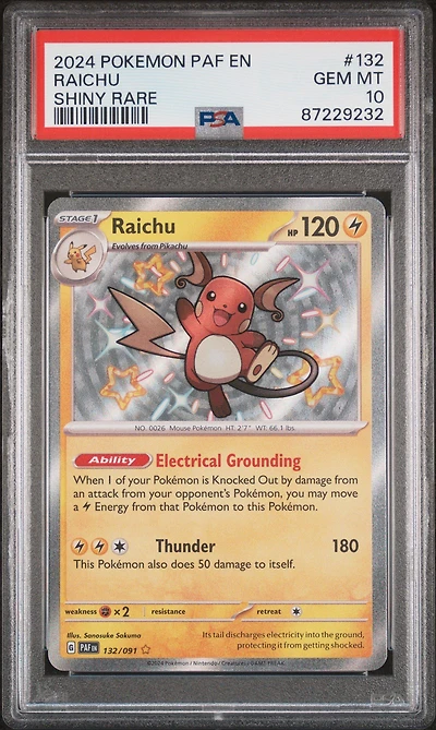 2024 Pokemon Paf En-paldean Fates 132 Raichu Shiny Rare PSA