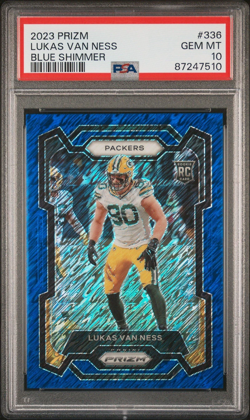 2023 Panini Prizm 336 Lukas Van Ness Blue Shimmer PSA 10
