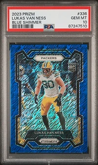 2023 Panini Prizm 336 Lukas Van Ness Blue Shimmer PSA 10