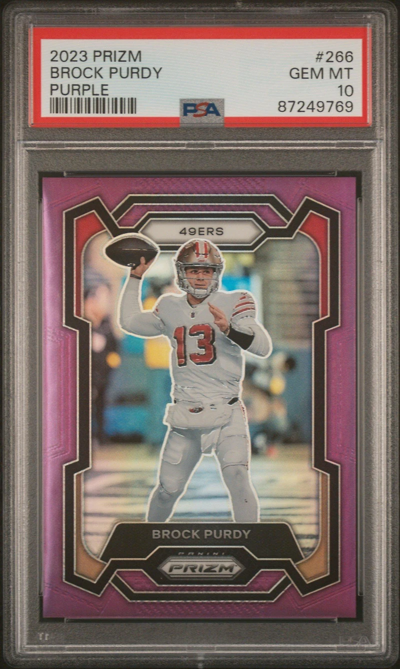 2023 Panini Prizm 266 Brock Purdy Purple Prizm PSA 10