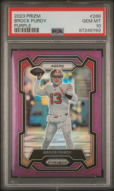 2023 Panini Prizm 266 Brock Purdy Purple Prizm PSA 10