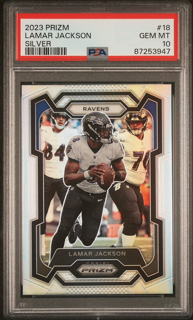 2023 Panini Prizm 18 Lamar Jackson Silver Prizm PSA 10