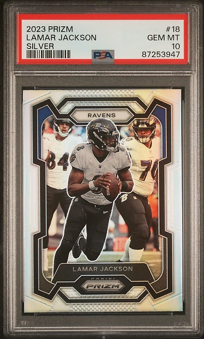 2023 Panini Prizm 18 Lamar Jackson Silver Prizm PSA 10