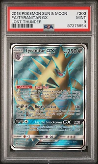 2018 Pokemon Sun & Moon Lost Thunder 203 Full Art/tyranitar Gx PSA 9