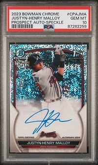 2023 Bowman Chrome Prospect Autographs Cpajma Justyn-henry Malloy Speckle Refractor PSA 10
