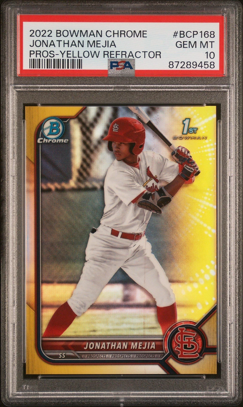 2022 Bowman Chrome Prospects Bcp168 Jonathan Mejia Yellow Refractor PSA 10