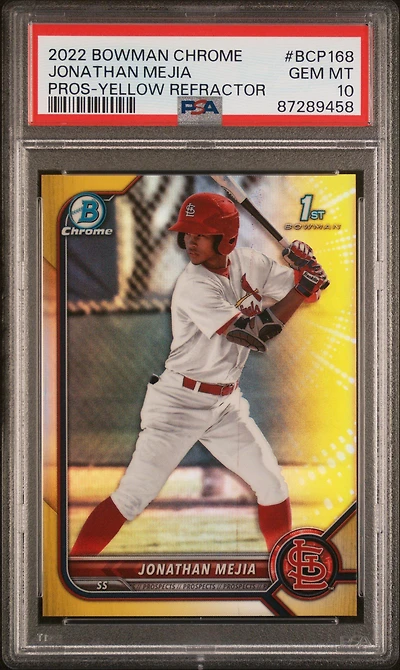 2022 Bowman Chrome Prospects Bcp168 Jonathan Mejia Yellow Refractor PSA 10