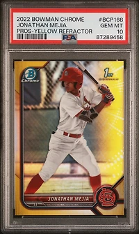 2022 Bowman Chrome Prospects Bcp168 Jonathan Mejia Yellow Refractor PSA 10