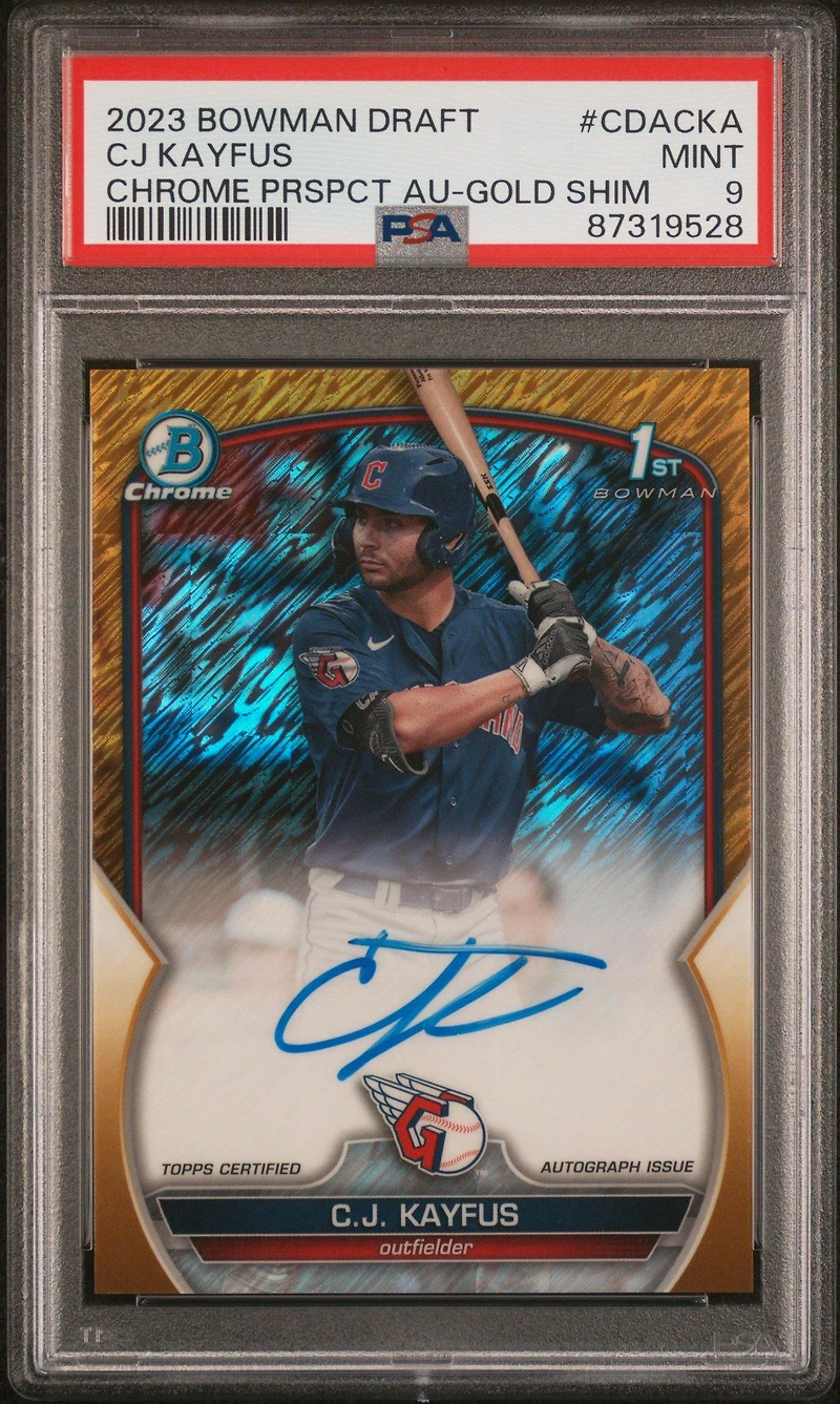 2023 Bowman Draft Chrome Prospect Autograph Cdacka Cj Kayfus Gold Shimmer PSA 9