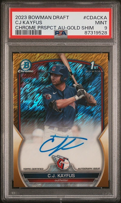 2023 Bowman Draft Chrome Prospect Autograph Cdacka Cj Kayfus Gold Shimmer PSA 9
