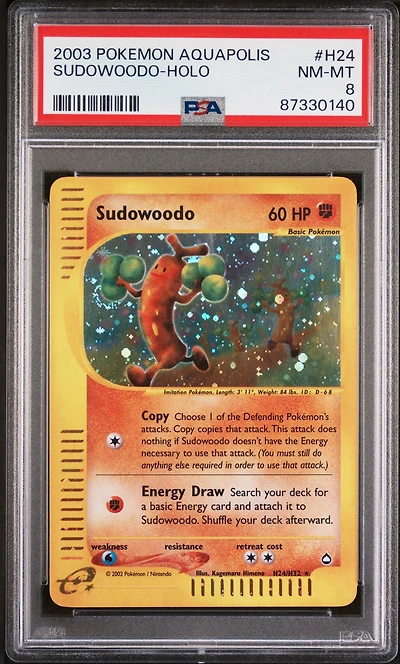 2003 Pokemon Aquapolis H24 Sudowoodo-holo PSA 8