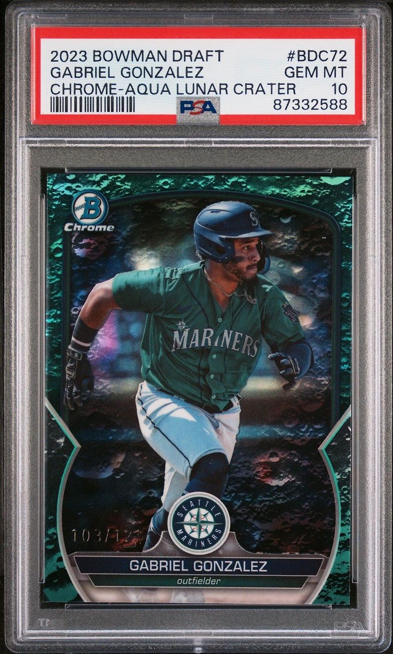 2023 Bowman Draft Bdc72 Gabriel Gonzalez Chrome-aqua Lunar Crater PSA 10