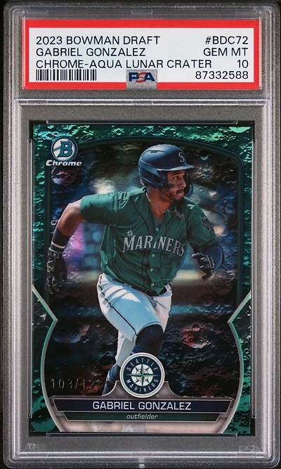 2023 Bowman Draft Bdc72 Gabriel Gonzalez Chrome-aqua Lunar Crater PSA 10