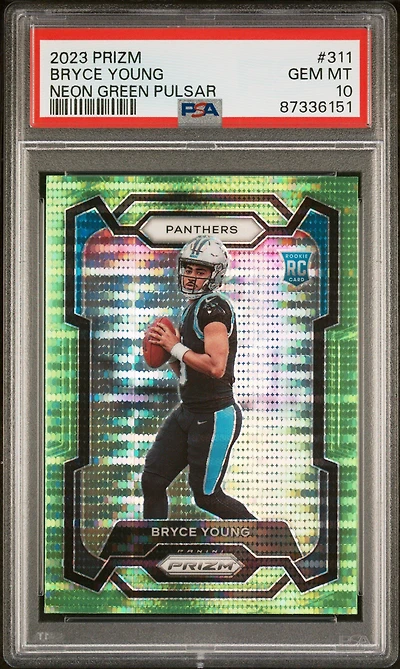 2023 Panini Prizm 311 Bryce Young Neon Green Pulsar PSA