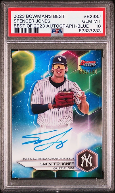 2023 Bowman's Best Best Of 2023 Autographs B23sj Spencer Jones Blue Refractor PSA 10