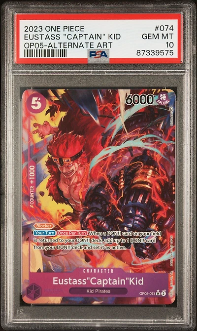 2023 One Piece Op05-awakening Of The New Era 074 Eustass "captain" Kid Alternate Art PSA 10